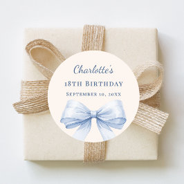 Adesivo Birthday light blue bow ivory