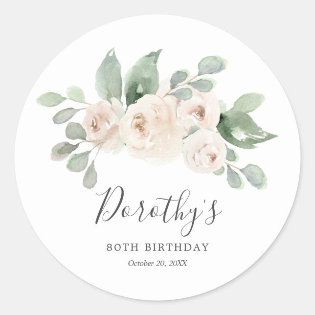 Adesivo Birthday Sticker Custom 80 White Rose Floral (Frente)