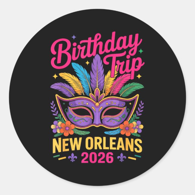 Adesivo Birthday Trip New Orleans 2026 Matching Mardi Gras (Frente)