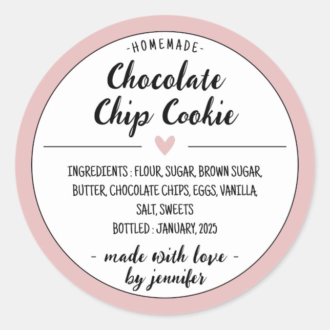 Adesivo Biscoito Caseiro Rosa com Pedacinhos de Chocolate (Frente)