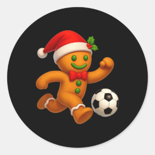 Adesivo Biscoito de Gengibre Jogando Futebol Feliz Natal