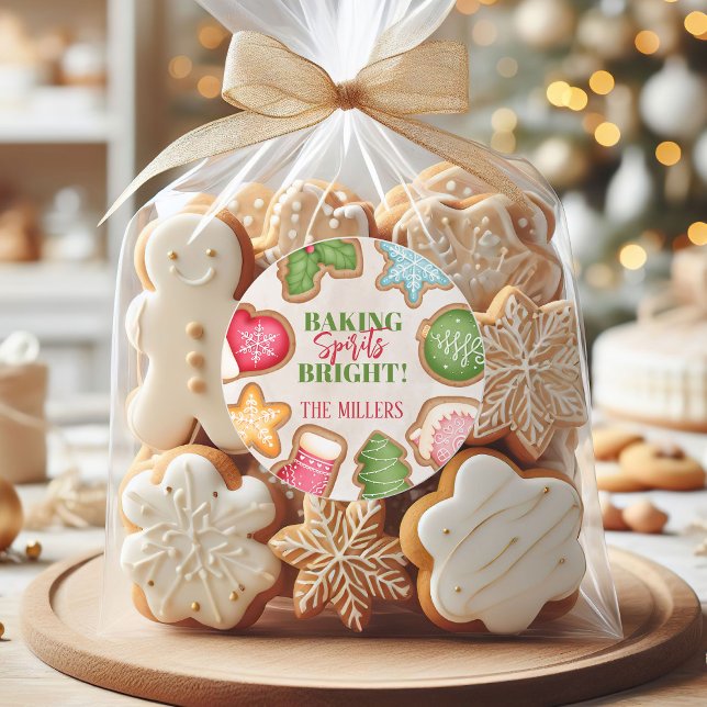 Adesivo Biscoito de Natal Baking Spirits Bright (Baking Spirits Bright Christmas Cookie Classic Round Sticker)