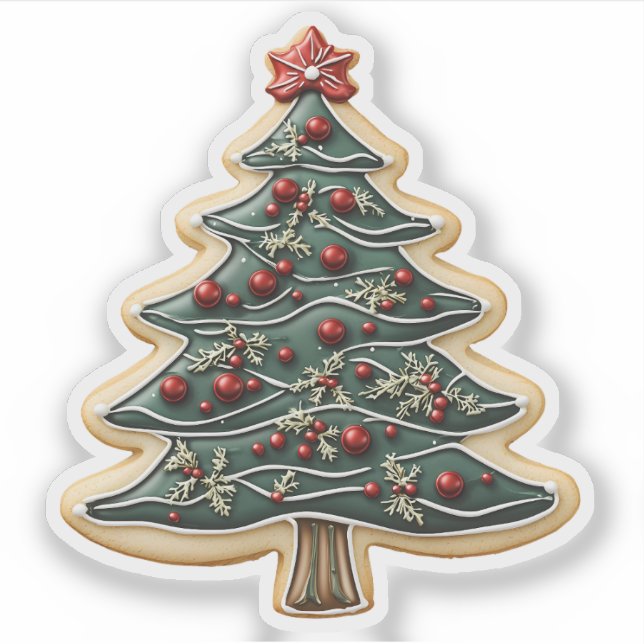 Adesivo Biscoito de Natal em Forma de Árvore com Glacê Ver (Frente)