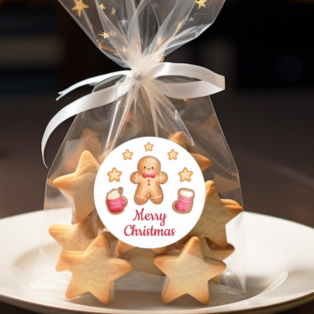 Adesivo Biscoito de Natal Gingerbread Man Feliz Natal (Cute Gingerbread Man Merry Christmas Classic Round Sticker)