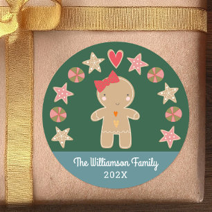 Adesivo Biscoito de Natal Menina de Gengibre Verde Moderno