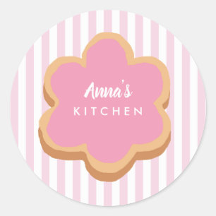 Adesivo Biscoito de Nome Personalizado Faixa Rosa Cozinha
