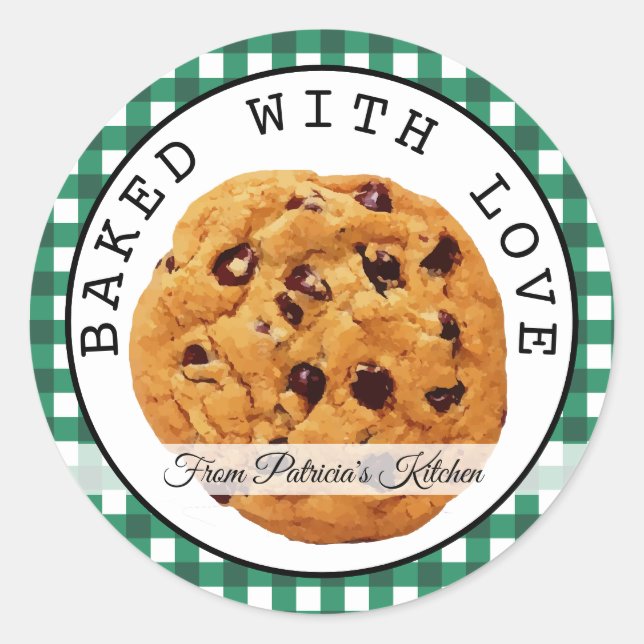 Adesivo Biscoitos de Natal da Xadrez Verde Feitos Com Amor (Frente)