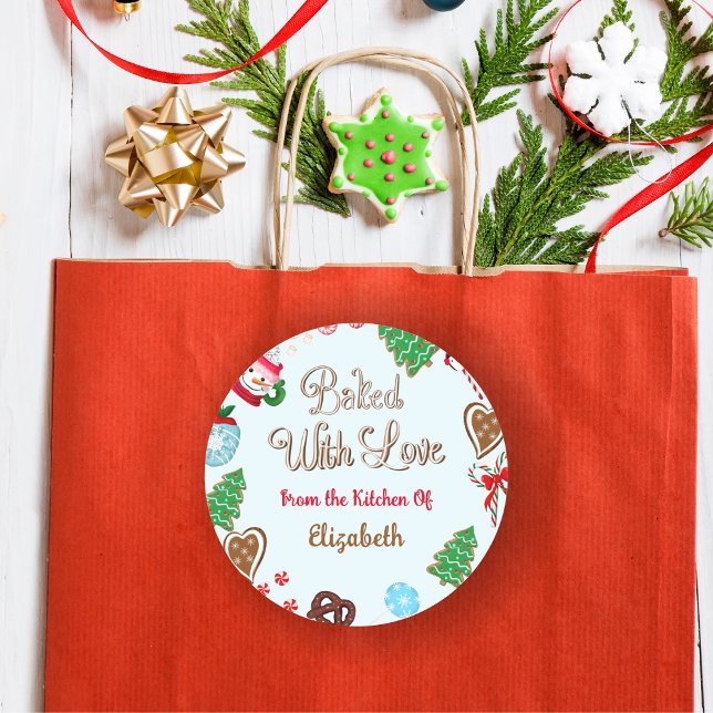 Adesivo Biscoitos De Natal De Pão De Mel Assado Com Amor (Spread festive cheer with personalized 'Baked with Love Gingerbread' stickers!)