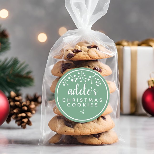 Adesivo Biscoitos de Natal Personalizados Verde (Christmas Cookies Personalized Green Classic Round Sticker)