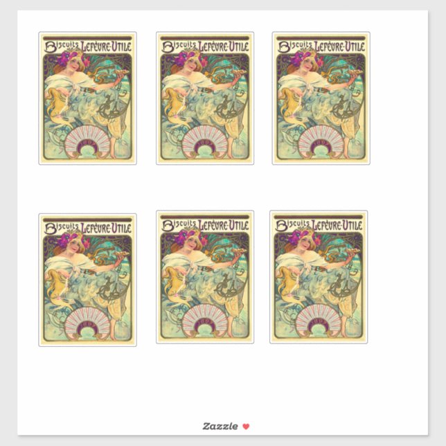 Adesivo Biscoitos Lefevre-Utile por Alphonse Mucha (1896) (Folha)
