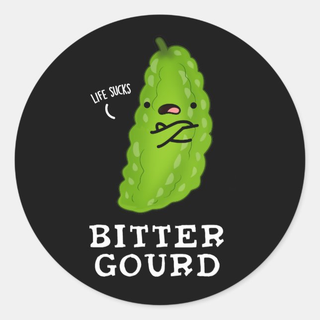 Adesivo Bitter Gourd Engraçado Veggie Pun Dark BG (Frente)