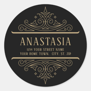 Adesivo Black and Dourado Vintage Gothic Swirls Address