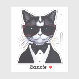 Adesivo Black and White Cat in a Tuxedo and Arco Tie