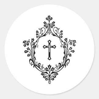 Adesivo Black and White Cross in Crest Vintage Religious 