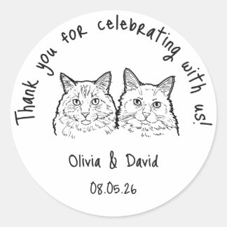 Adesivo Black and White Cute Cats Wedding Favor