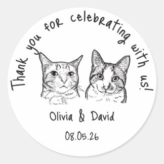 Adesivo Black and White Cute Cats Wedding Favor