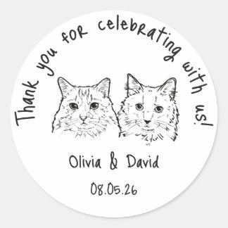 Adesivo Black and White Cute Cats Wedding Favor