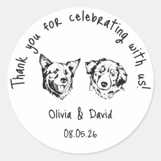 Adesivo Black and White Cute Dogs Wedding Favor