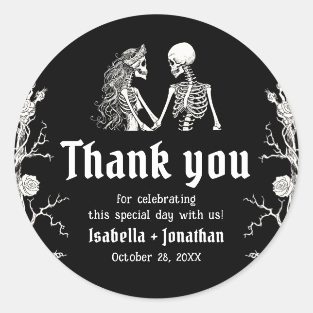 Adesivo Black and White Gothic Halloween Skeleton Wedding (Frente)
