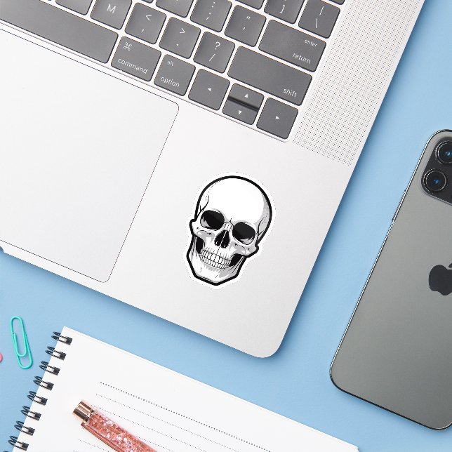 Adesivo Black and White Skull Halloween Sticker (Notebook com iPhone)