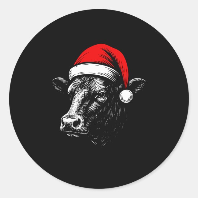 Adesivo Black Angus Rancher Christmas Cow Santa Hat Farmer (Frente)