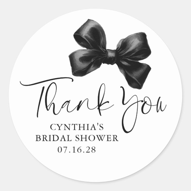 Adesivo Black Bow Favors Bridal Shower Thank You  (Frente)