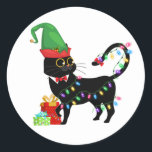 Adesivo Black Cat Christmas Light Classic Round Sticker<br><div class="desc">Artesanatos De Gato Preto Engraçados E Fornecimentos De Festas,  Luzes De Natal,  Arranjo De Gato,  Xmas Familiares Engraçados,  presente de Natal,  Suprimentos De Gato Para Espalhamento De Gato Coleção Clássica.</div>