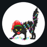 Adesivo Black Cat Christmas Light Classic Round Sticker<br><div class="desc">Artesanatos De Gato Preto Engraçados E Fornecimentos De Festas,  Luzes De Natal,  Arranjo De Gato,  Xmas Familiares Engraçados,  presente de Natal,  Suprimentos De Gato Para Espalhamento De Gato Coleção Clássica.</div>