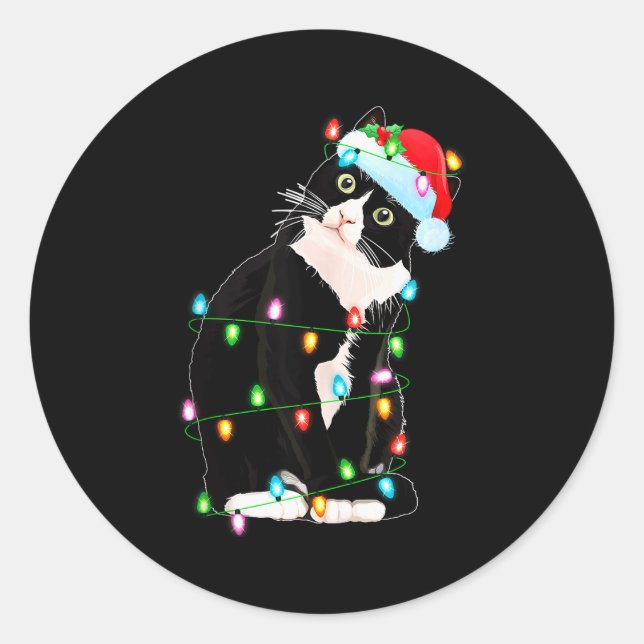 Adesivo Black Cat Christmas Lights Funny Santa Hat Black C (Frente)