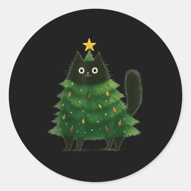 Adesivo Black Cat Christmas Tree Cute Holiday Pet Lover De (Frente)