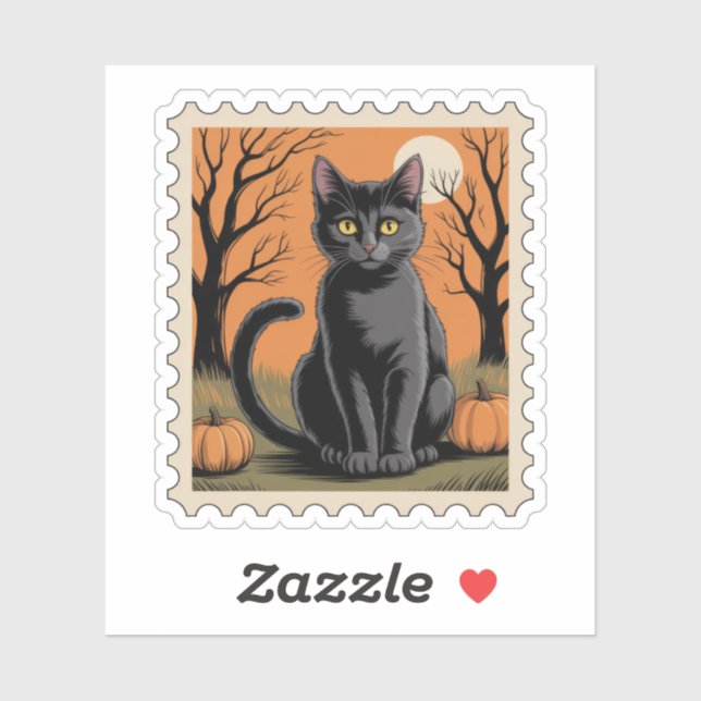 Adesivo Black Cat Halloween Postage Stamp (Folha)