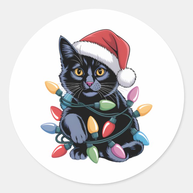 Adesivo Black Cat Natal Luz Engraçada Gato (Frente)