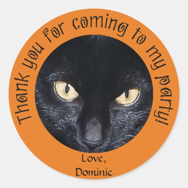 Adesivo Black Cat Orange Halloween Obrigado Stickers (Frente)