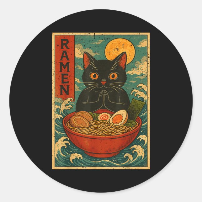 Adesivo Black Cat Ramen Japanese Graphic Tees For Men Wome (Frente)