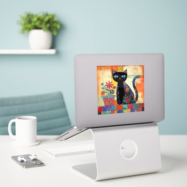 Adesivo Black Cat Whimsical Artwork (Laptop na mesa)
