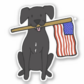 Adesivo Black Dog Holding American Flag Stick