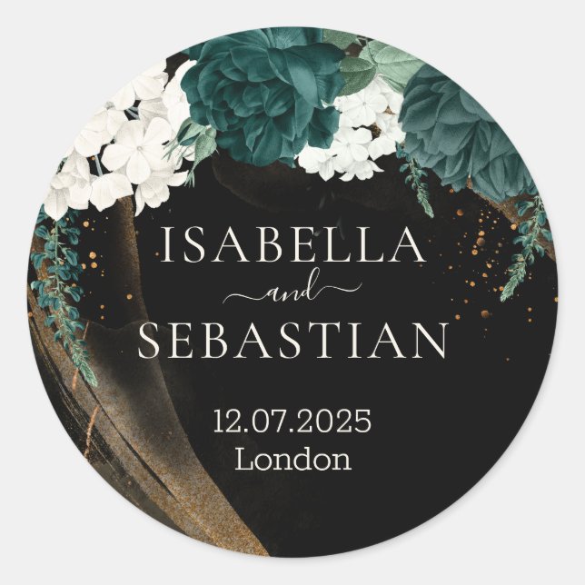 Adesivo Black Emerald Green Rose Floral Wedding (Frente)