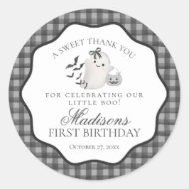 Adesivo Black Gingham Cute Boo Ghost Birthday Party Favor