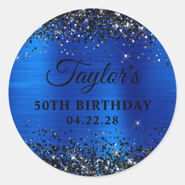 Adesivo Black Glitter Royal Blue Foil 50th Birthday (Frente)