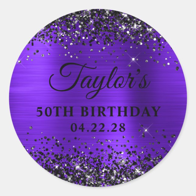Adesivo Black Glitter Violet Foil 50th Birthday (Frente)