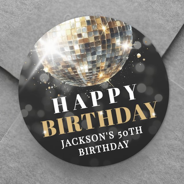 Adesivo Black Gold 50th Birthday (Black Gold 50th Birthday Classic Round Sticker)