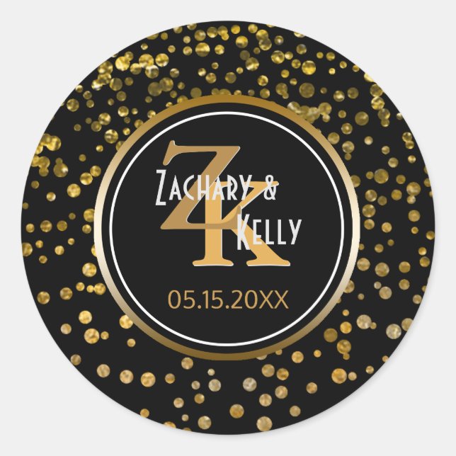 Adesivo Black Gold Foil Confetti | Favor de Casamento Mono (Frente)