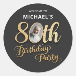 Adesivo Black Gold Foil Custom Photo 80th Birthday 