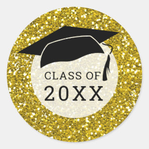 Adesivo Black  Gold Glitter Graduation Hat Class Of 2022