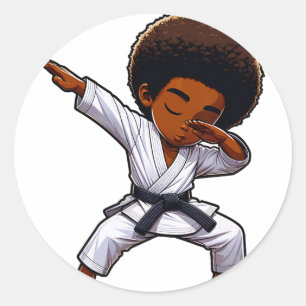 Adesivo Black Kid Karate Engraçado Dabbing Afro Black Belt