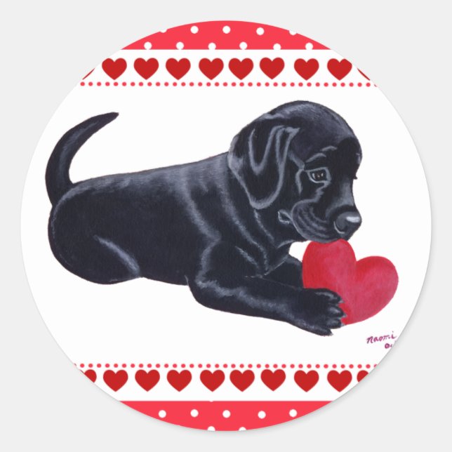 Adesivo Black Labrador Puppy e Heart (Frente)