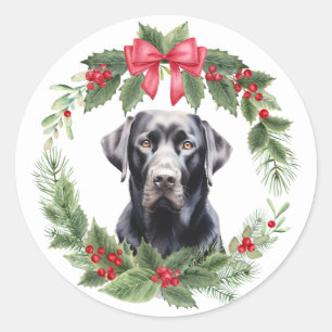 Adesivo Black Labrador Retriever Dog Red Arco Holly Wreath