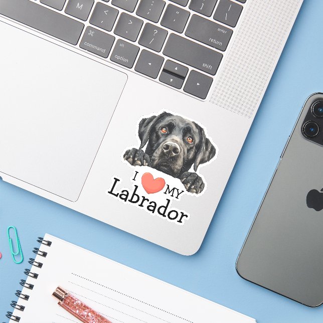 Adesivo Black Labrador Retriever Heart (Notebook com iPhone)