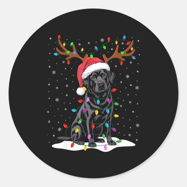 Adesivo Black Labrador Santa Hat Reindeer Tree Lights Chri (Frente)