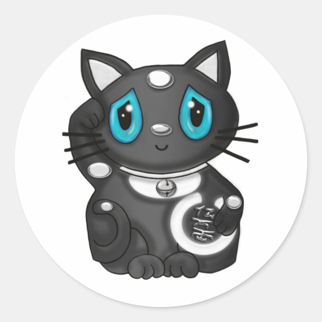 Adesivo Black Maneki Neko Bekoning Boa Sorte Cat (Frente)